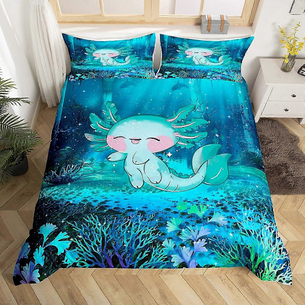2 stk. Sengesæt Tegneserie 3D Print Axolotl til Børn Twin Size