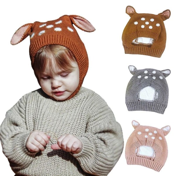 Vinter Söta Deer Ears Baby Hat Cap Stickad Mjuk Baby