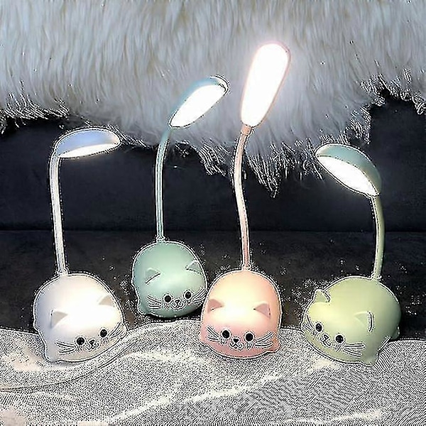 Skrivbordslampa för barn, söt kattlampa med flexibel arm, USB-uppladdningsbar skrivbordslampa, ögonskydd, läslampa, tecknad Kawaii sänglampa