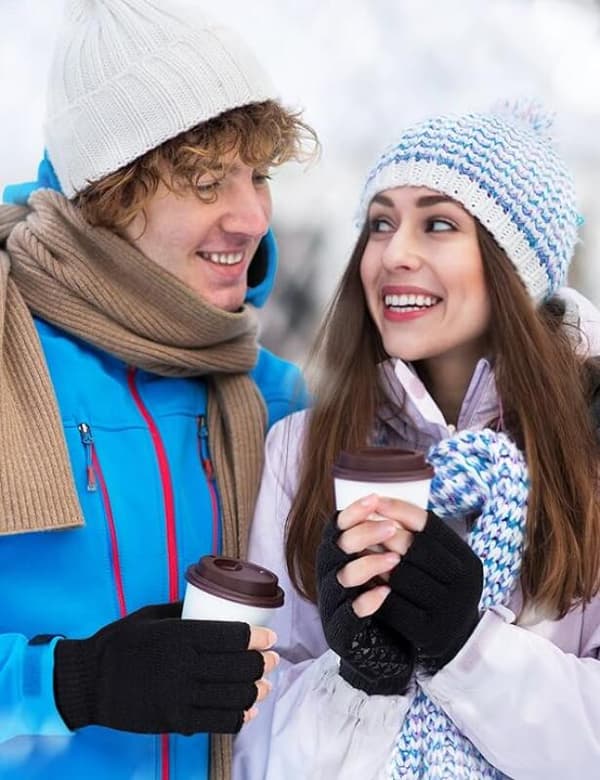 Vinter Halkfria Fingerlösa Handskar, Termiska Halvfingerhandskar, Halkskyddande Sporthandskar, Varma Stretchiga Stickhandskar för Mig