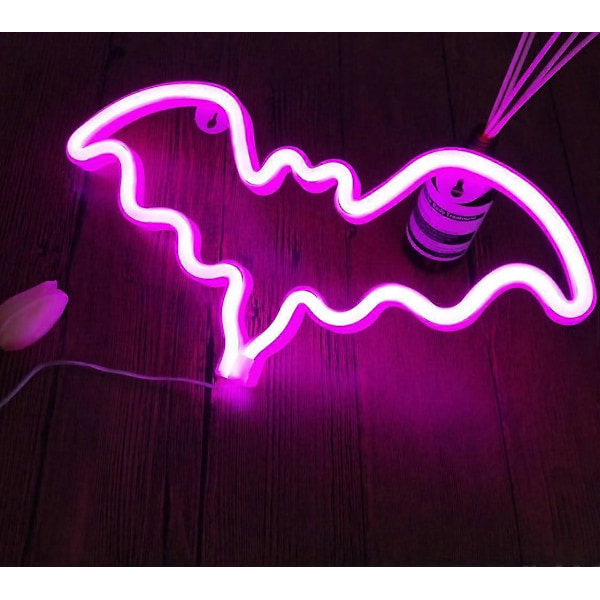 Neon Lys, LED Flagermusformet Dekorationslys, Vægdekoration til Jul, Fødselsdagsfest, Børneværelse, Stue, Bryllupsfestdekoration (Pink) 1 stk.