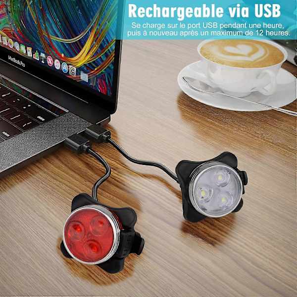 LED Cykellampa Uppladdningsbar Cykellampa Fram Bak 4 Ljusstyrkelägen USB-Lampa Stötsäker Vattentät MTB VTC Cyklister Camping