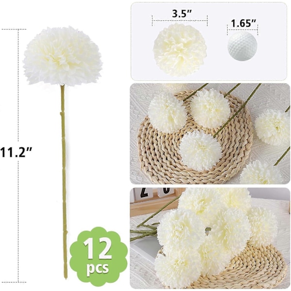 12-pak Silkekrysantemum Blomster - Hvide Kunstige Mums til Forårsdekoration