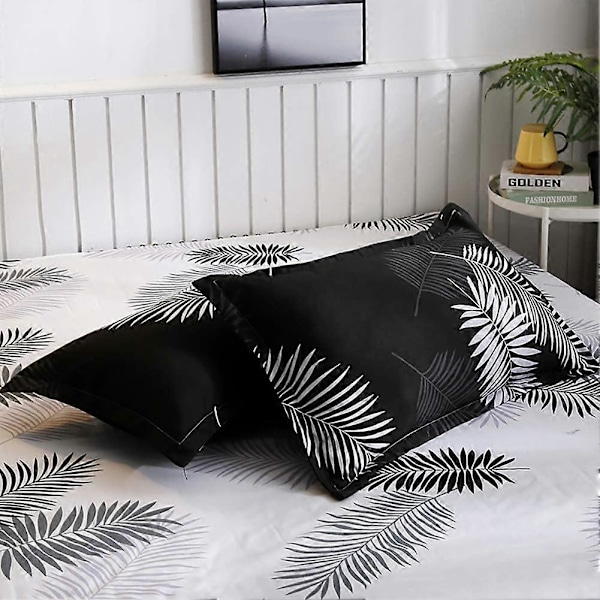 Sött Mjukt Vändbart Påslakanset med Lövmotiv för Kvinnor, Blommigt Palmblad Dekor, Queen Size