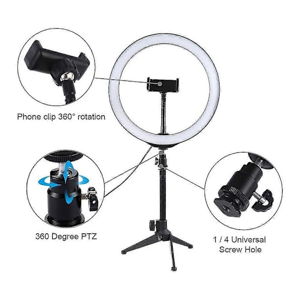 LED Ring Light med Stativ Kit, USB Dæmpbar 10 Tommer til Selfie Videoer