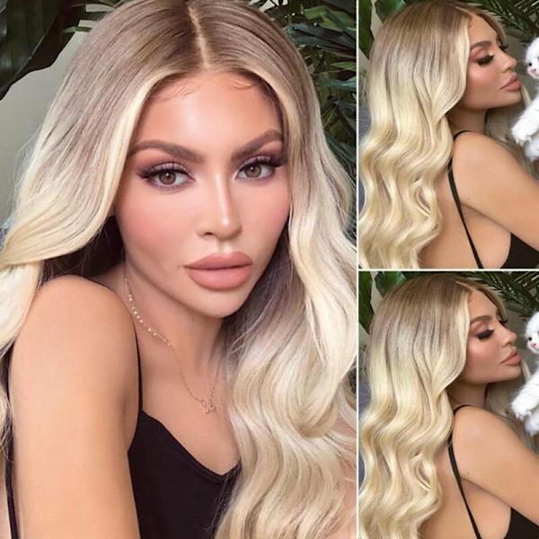 Kvinders Ombre Blond Blond - Langt hår Cosplay paryk - Krøllet Hai Golden One Size