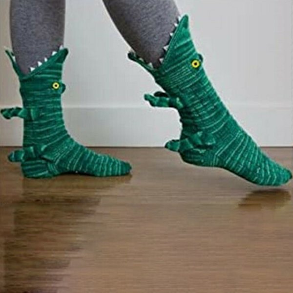 1 par strikkede dyrestrømper Alligator Cuff hjemmesko julesokker Crocodile