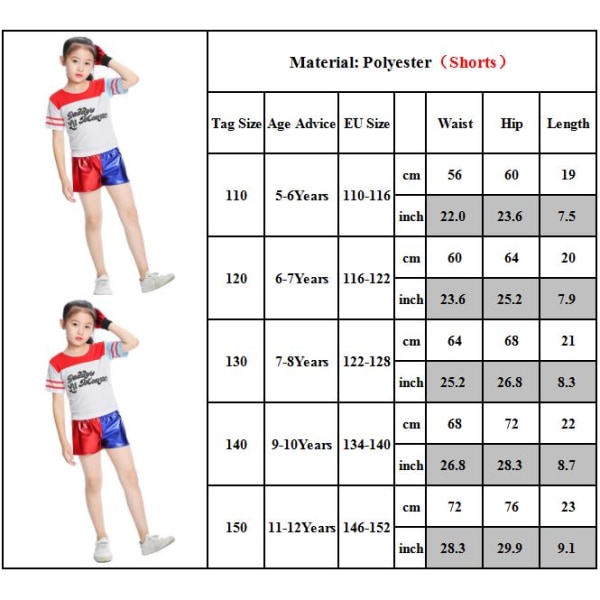 Halloween cosplay kostymer Kappa T-shirt Shorts Handskar komplett set - 110cm