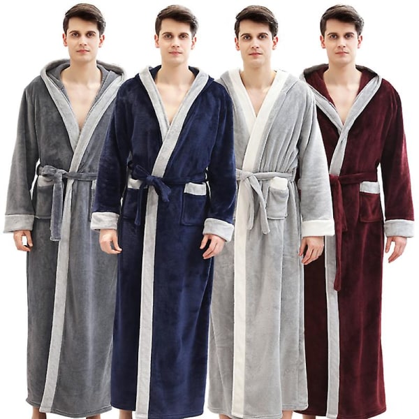 Vinter badekåbe til mænd Tykke modeller Lange modeller Mode polstret morgenkåbe Flanell hjemmekåbe Navy Blue M