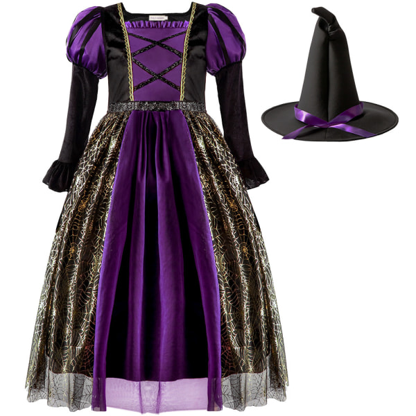 Halloween Cosplay Festkostyme Witch Magic Dress With Hat 120cm 100cm