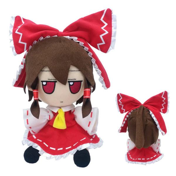 Animehahmo Reimu-nukke, Pehmoinen halaus, Kawaii Pehmo Cosplay-lahja, Ruskeat hiukset