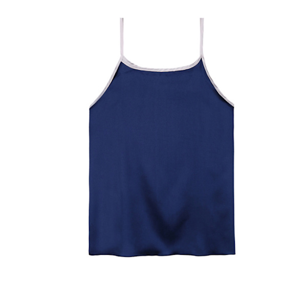 Kvinnor Enfärgad Pyjamas Set Knappar Design nattkläder Navy Blue XL