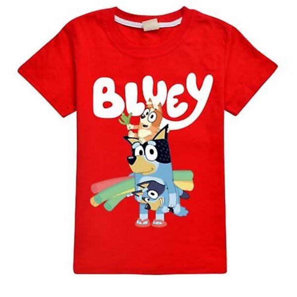 2023 Bluey Print T-shirt Kortärmad 100 % bomull T-tröjor Julklappar för barn Red 130CM 6-7Y