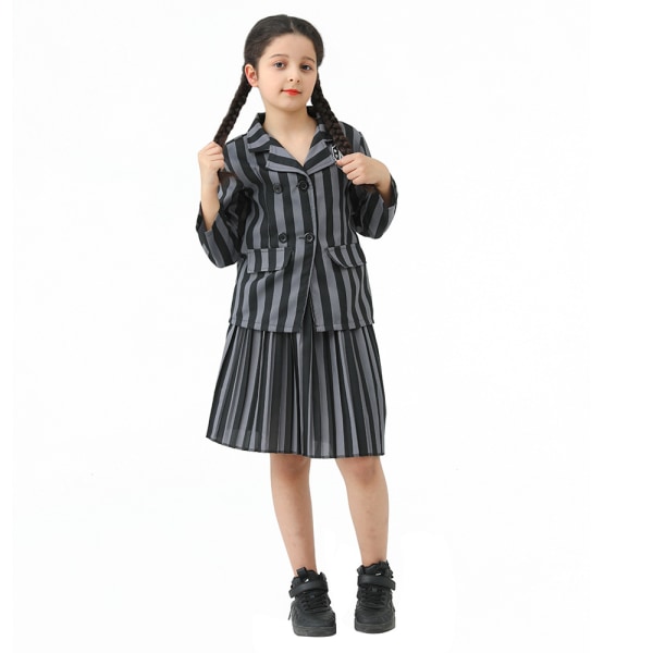 Onsdag Addams Costume Girl School Uniform Dress Dress for Kid Grey M