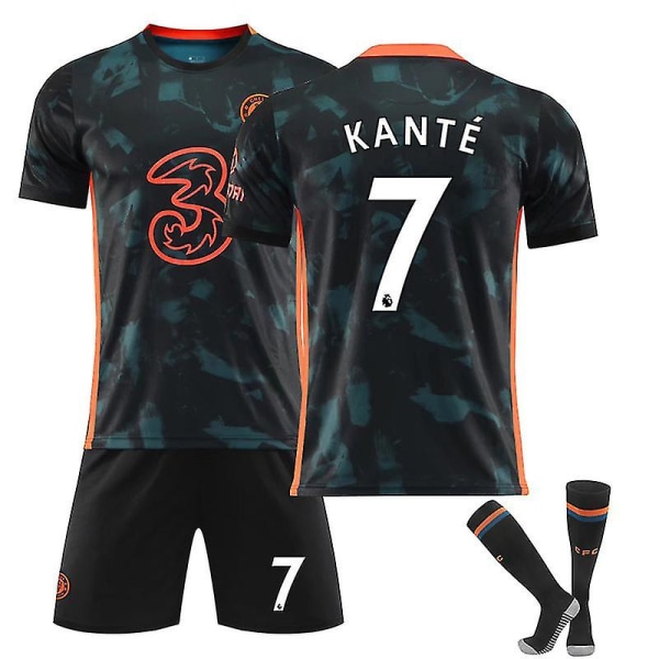 Kante #7-trøye Chelsea F.c. -22 Fotball T-skjorter Trikotsett For Barn Ungdom Black-orange 22(120-130CM)