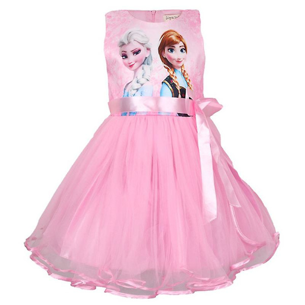 Girls Frozen Princess Anna Elsa Hihaton Tutu Tylli -mekko Pink 3-4 Years