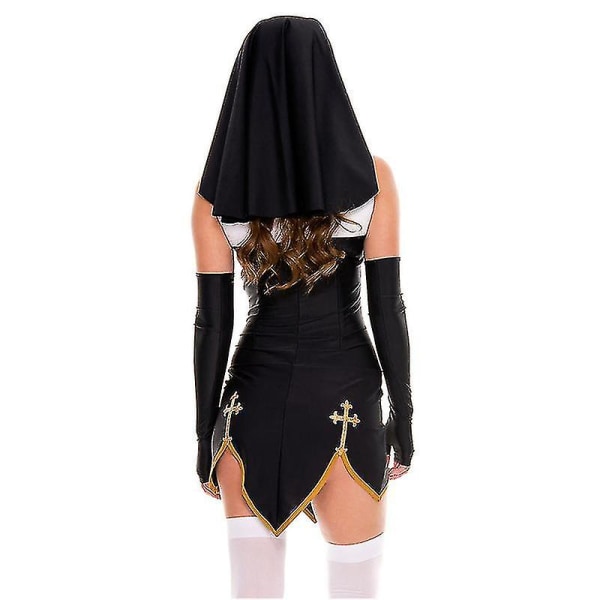 Sexet nonne seniorkostume karneval Halloween kirke religiøst kloster Cosplay Flot festkjole BLACK XL