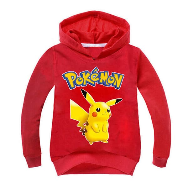 Tegneserie Pikachu Langermet hettegenser for barn Pullover Jumper Topper red 140cm