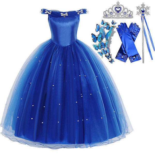 Askungen Klänning Kjol Halloween Cosplay Kostym Barn Flickor Festklänning Lång klänning Ornament Dress kit 03 120cm