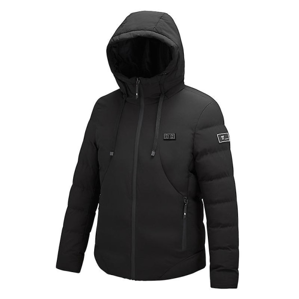 Lämmitetty takki, lämmitetty takki naisille ja miehille, talvitakki hupullinen tuulitakki Black 3XL