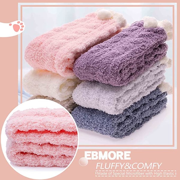 6 par fuzzy sokker til damer Fluffy hjemmesko Blød kabine fleece