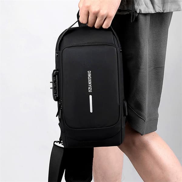 Herr Multifunksjon Stålbeskyttelse USB Axelväska Crossbody Bag Tra A3