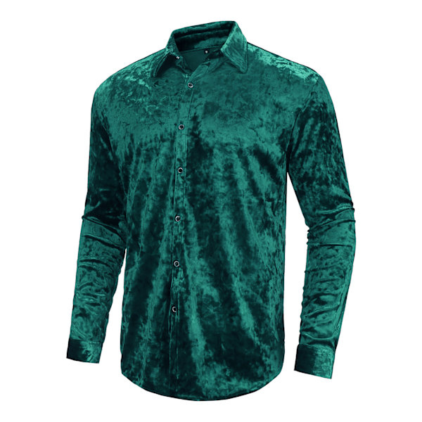 Långärmade för män printed Casual Button Down-skjortor green XL