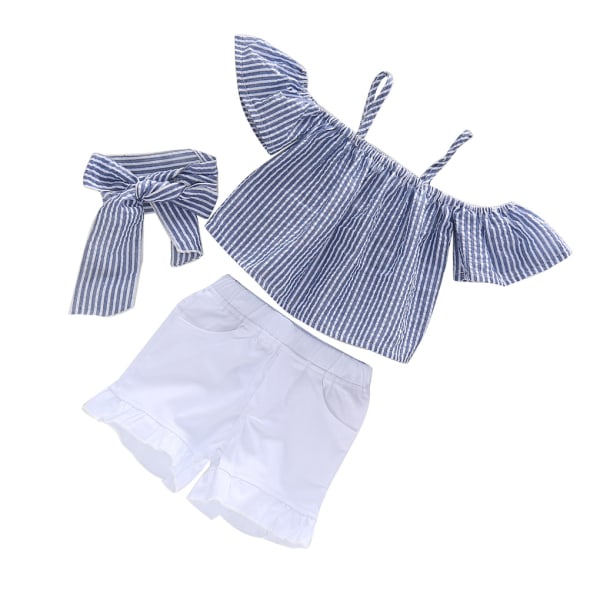 2kpl Baby Summer Outfit Stripe Crop Top shortsit Bowknot Pusero 130cm