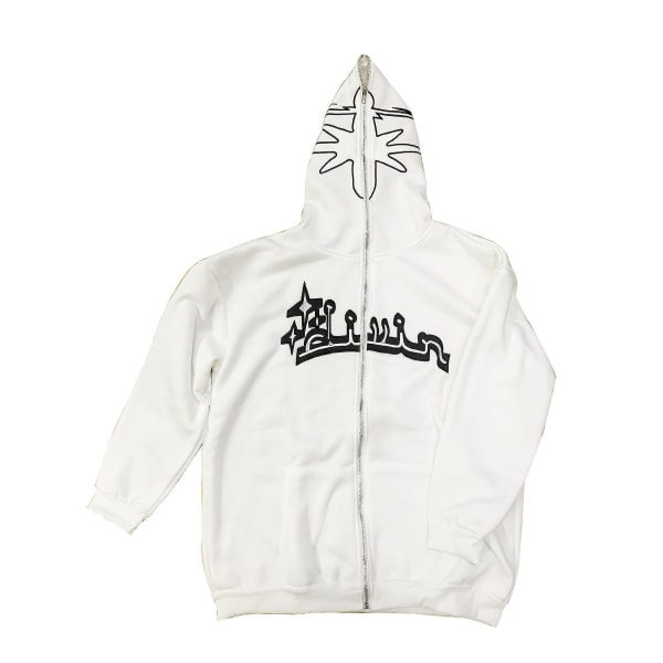 Full Zip Dame Hættetrøje Hættetrøje Løs Hip Hop Goth Couple Jacket White L