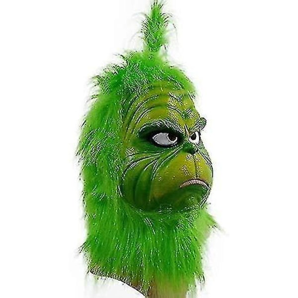 Naamioasu, jossa on vihreä karvainen turkki Joulucosplay-bileet lateksirekvisiitta (naamio 1)