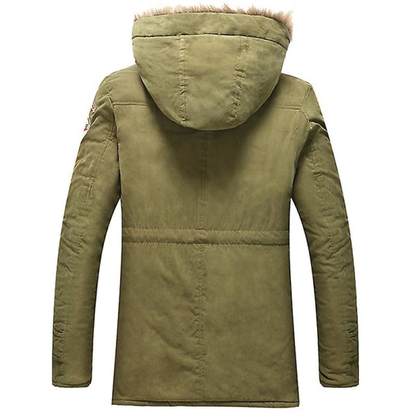 Herre Vinter quiltet polstret Parka Hættejakke Outwear tyk fleece hættetrøjejakke Army Green S