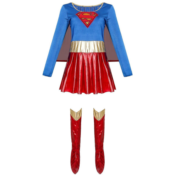 Caraele Plus Size Halloween kostume Sexet Supergirl kostume sæt Cosplay Pu Læder Superman kostume M
