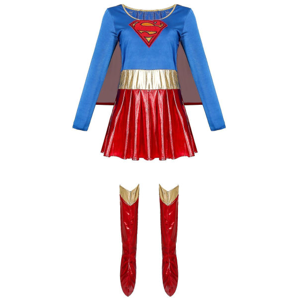 Caraele Plus Size Halloween Kostym Sexig Supergirl Kostym Set Cosplay Pu Läder Stålmannen Kostym M