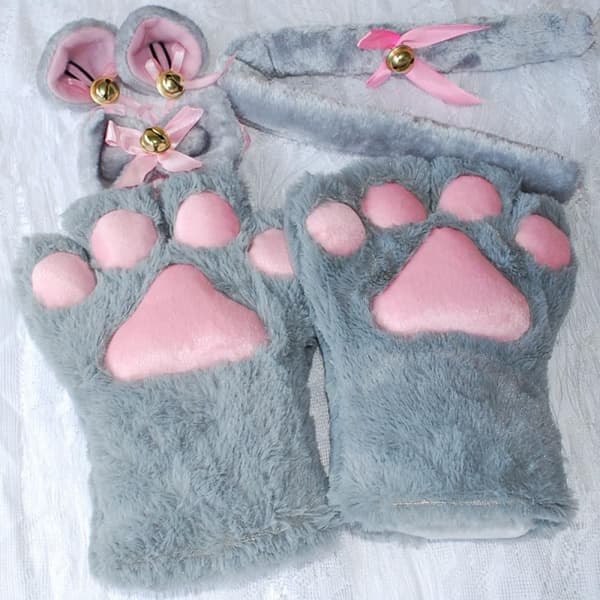 Cosplay Kostym Paw Claw Gloves Cat Ears ROSA