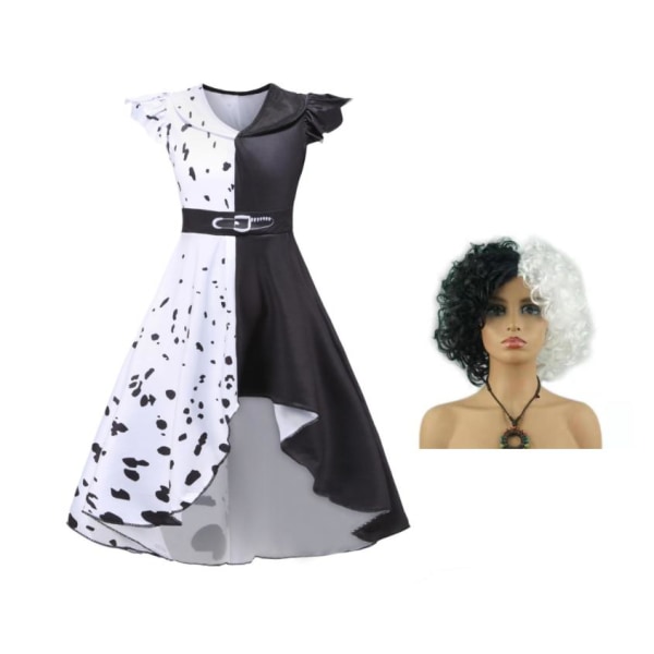 Barn Cruella Cosplay-kostyme Fancy Dress Konvensjonsfestantrekk wig