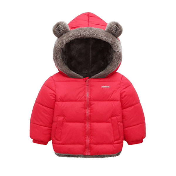 Baby vinter tyk varm jakke sherpa fleece hættefrakke red 100cm