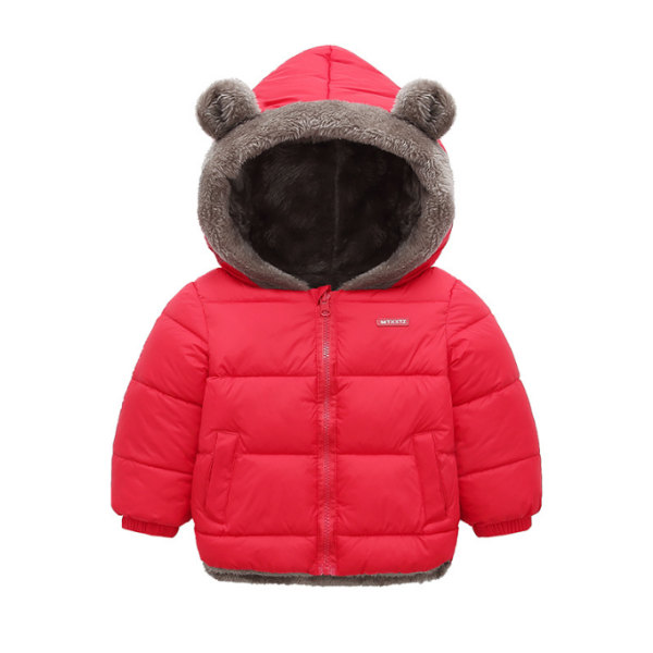 Baby vinter tykk varm jakke Sherpa Fleece hettejakke red 90cm