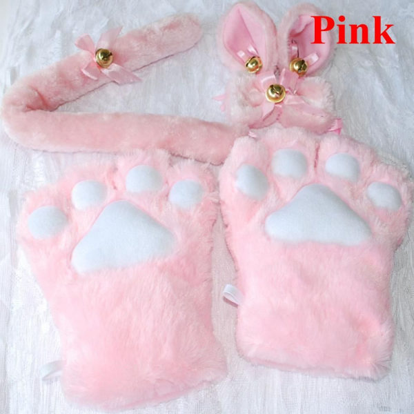 Cosplay Kostym Paw Claw Gloves Cat Ears ROSA