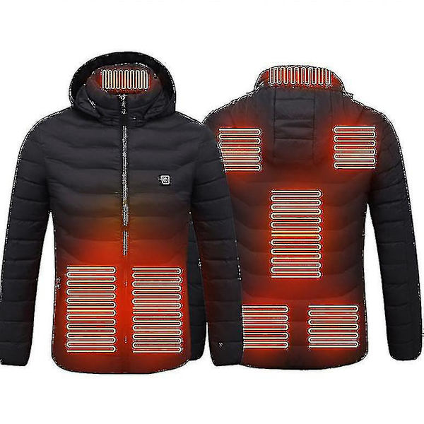 Uppvärmd jacka, Vinter utomhus varm elvärmerock, 8 uppvärmningszoner Black 2XL