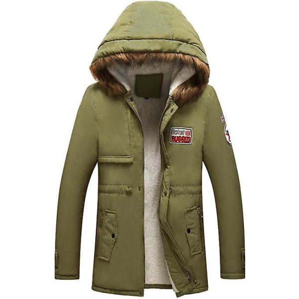 Herre Vinter vattert polstret parka hettejakke yttertøy tykk fleece hettegenserjakke Army Green 4XL