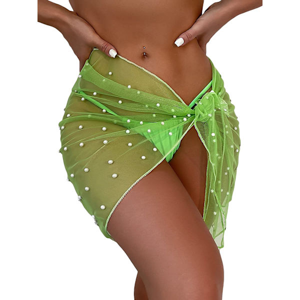HAUFR naisten läpinäkyvä rantauimahousu Cover Up Wrap minihame Lime Green One Size