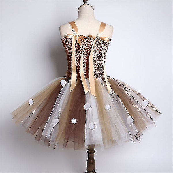 Barnas julehjortkjole Send Hårbøyle Jenter Dress Skjørt Mesh Princess Tutu Skjørt Princess Sk Brown 8-9Y