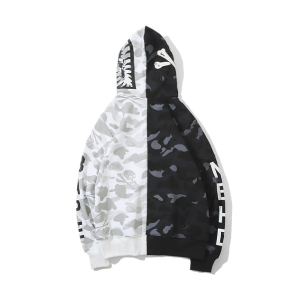 Hajhuvud dragkedja 3D sweatshirt dragkedja hoodie black and white XS