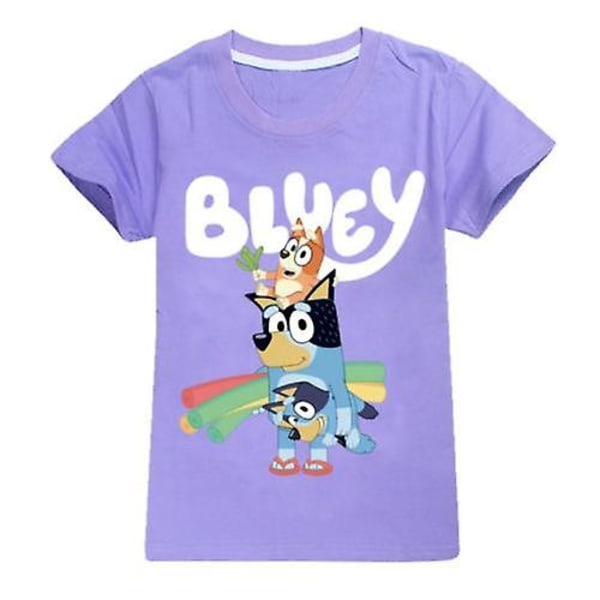 2023 Bluey Print T-shirt Kortärmad 100 % bomull T-tröjor Julklappar för barn Purple 110CM 3-4Y