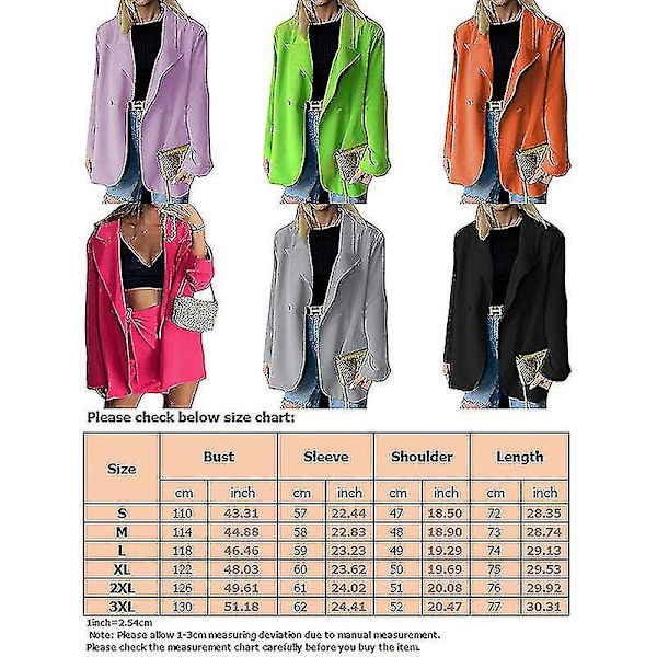 Kvinder Langærmede Business Jakker Work Cardigan Jakke Enkeltradede Blazere Orange XL