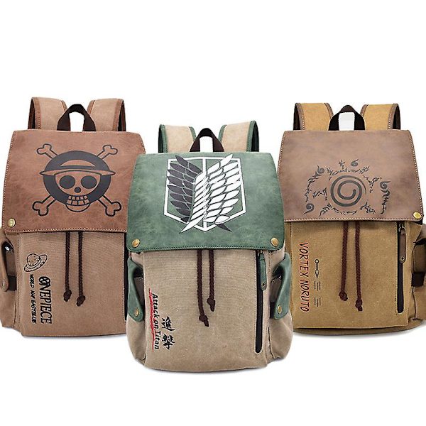 Anime One Piece Naruto Attack On Titan Backpack Student Skoleveske Casual Canvas Bag Attack On Titan