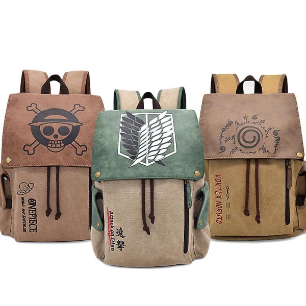 Anime One Piece Naruto Attack On Titan Ryggsäck Student skolväska Casual Canvas Bag Attack On Titan