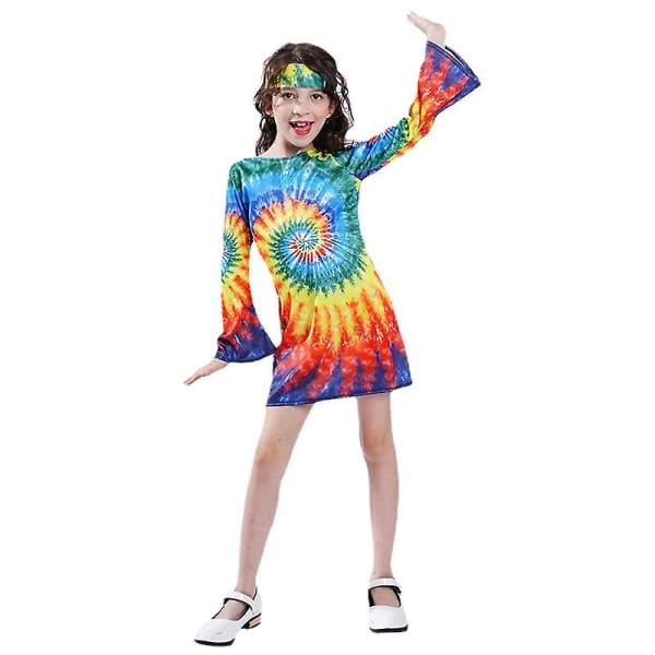 Groovy Gal Hippie Hippy 1970'erne 1960'erne Flower Power Peace Barn Retro Dame kostume L 10-12year