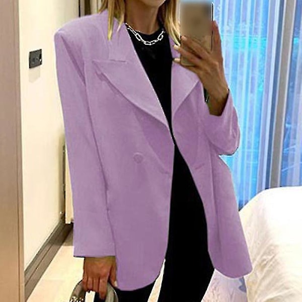 Kvinder Langærmede Business Jakker Work Cardigan Jakke Enkeltradede Blazere Light Purple 2XL