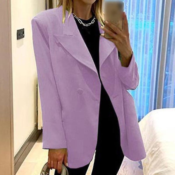 Naisten pitkähihaiset yritystakit Work Cardigan -takki Yksiriviset bleiserit Light Purple 2XL